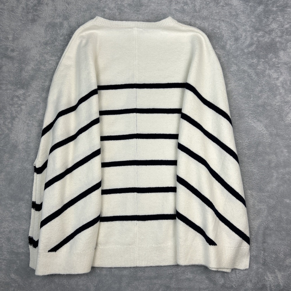 J Jill Knit Cape Sweater Poncho 1 Sz Ivory‎ Navy Stripe Soft Cozy Beachy Classic - Picture 8 of 8
